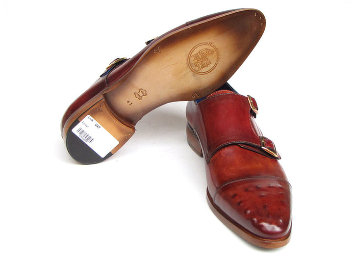 Paul Parkman Men's Double Monkstrap Burgundy Leather Shoes (Id#047) Size 10.5-11 D(M) US
