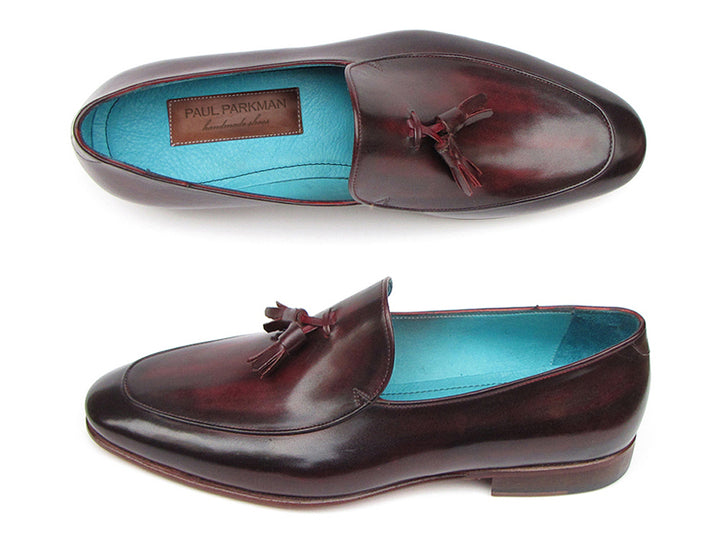 Paul Parkman Men's Tassel Loafer Black & Purple Shoes (Id#049) Size 9-9.5 D(M) US