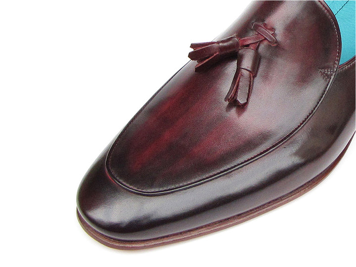 Paul Parkman Men's Tassel Loafer Black & Purple Shoes (Id#049) Size 10.5-11 D(M) US