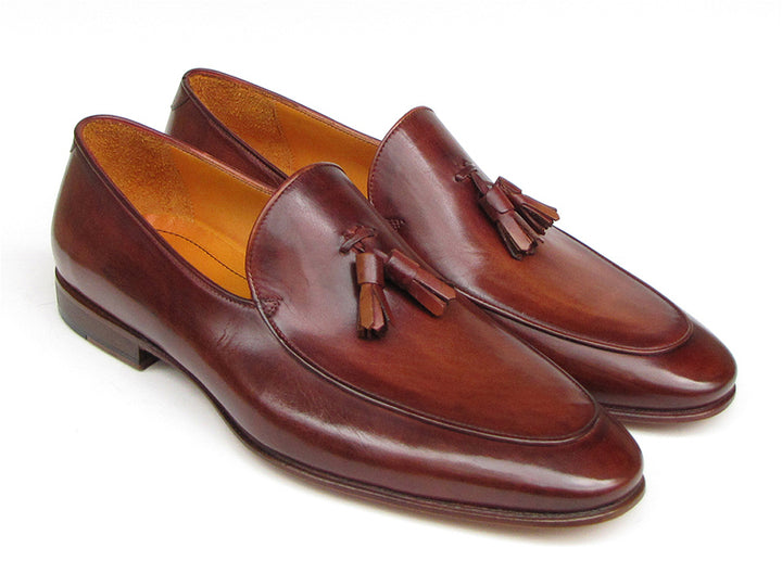Paul Parkman Men's Tassel Loafer Brown Hand Painted Leather (Id#049)