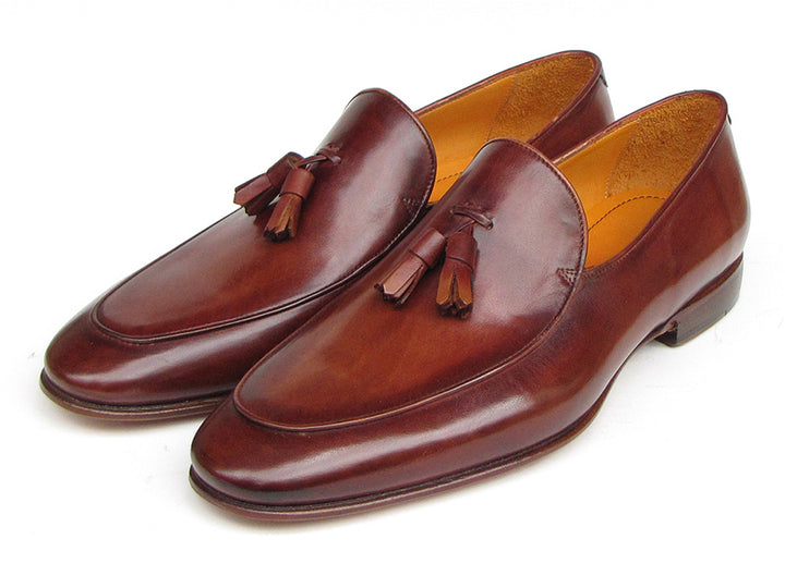 Paul Parkman Men's Tassel Loafer Brown Hand Painted Leather (Id#049) Size 6.5-7 D(M) US