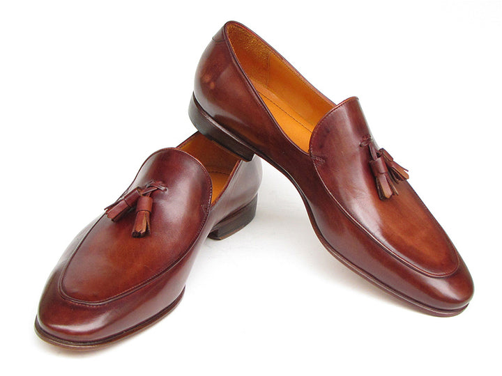 Paul Parkman Men's Tassel Loafer Brown Hand Painted Leather (Id#049) Size 6.5-7 D(M) US