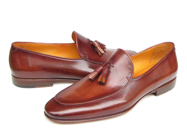 Paul Parkman Men's Tassel Loafer Brown Hand Painted Leather (Id#049) Size 8-8.5 D(M) US