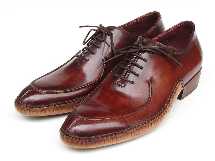 Paul Parkman Men's Side Handsewn Split-Toe Burgundy Oxfords Shoes (Id#054) Size 10.5-11 D(M) US