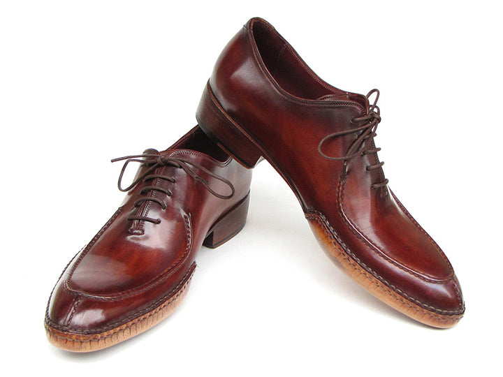 Paul Parkman Men's Side Handsewn Split-Toe Burgundy Oxfords Shoes (Id#054)