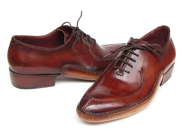 Paul Parkman Men's Side Handsewn Split-Toe Burgundy Oxfords Shoes (Id#054) Size 6 D(M) US