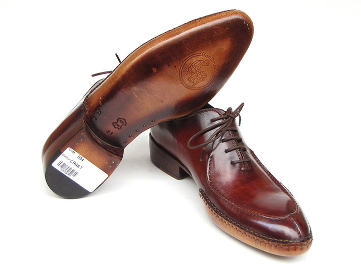 Paul Parkman Men's Side Handsewn Split-Toe Burgundy Oxfords Shoes (Id#054) Size 10.5-11 D(M) US