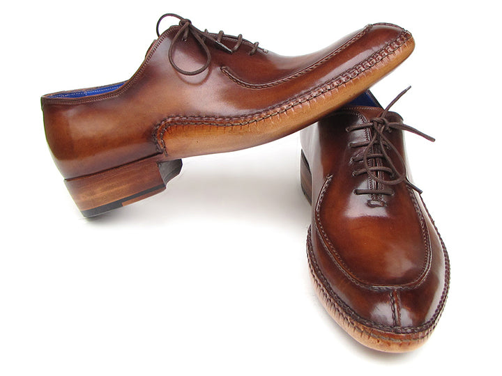 Paul Parkman Men's Side Handsewn Split-Toe Brown Oxfords Shoes (Id#054) Size 13 D(M) US