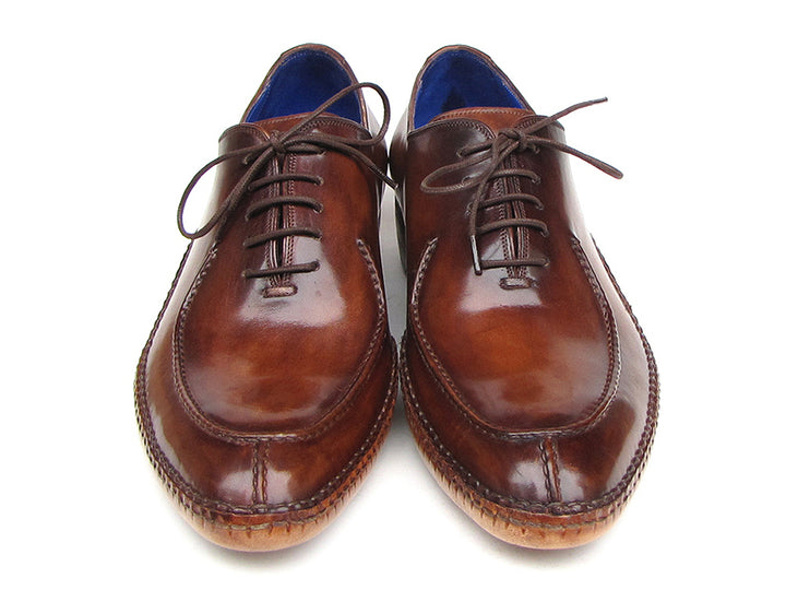 Paul Parkman Men's Side Handsewn Split-Toe Brown Oxfords Shoes (Id#054) Size 9.5-10 D(M) US