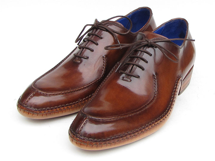 Paul Parkman Men's Side Handsewn Split-Toe Brown Oxfords Shoes (Id#054)