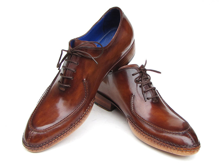 Paul Parkman Men's Side Handsewn Split-Toe Brown Oxfords Shoes (Id#054) Size 10.5-11 D(M) US