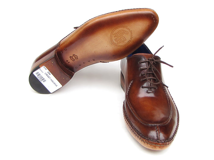 Paul Parkman Men's Side Handsewn Split-Toe Brown Oxfords Shoes (Id#054) Size 7.5 D(M) US