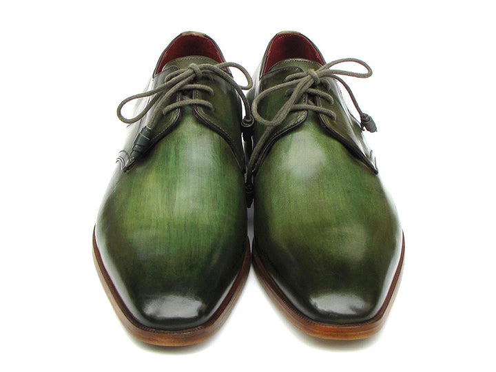 Paul Parkman Men's Green Hand-Painted Derby Shoes (Id#059) Size 10.5-11 D(M) US