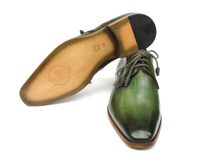 Paul Parkman Men's Green Hand-Painted Derby Shoes (Id#059) Size 7.5 D(M) US