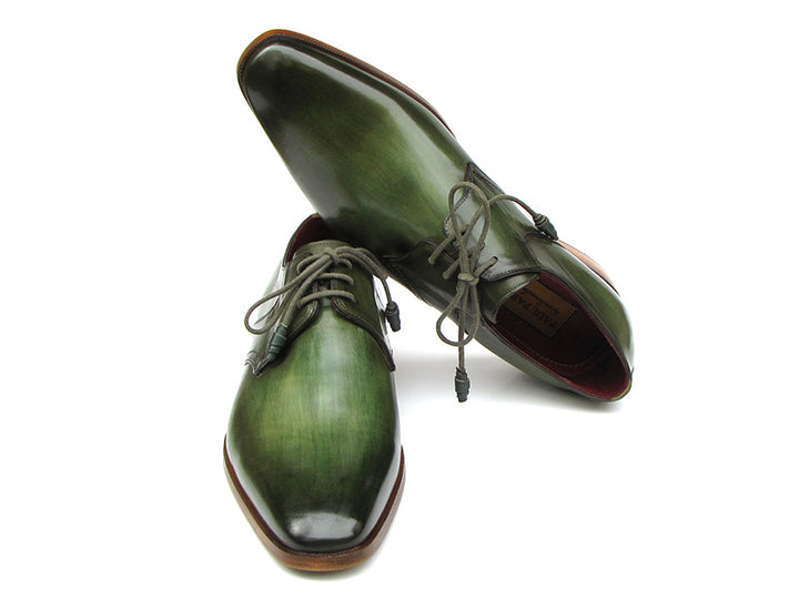 Paul Parkman Men's Green Hand-Painted Derby Shoes (Id#059) Size 10.5-11 D(M) US