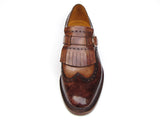 Paul Parkman Men's Wingtip Monkstrap Brogues Brown Hand-painted Leather Shoes (Id#060) Size 11.5 D(M) US