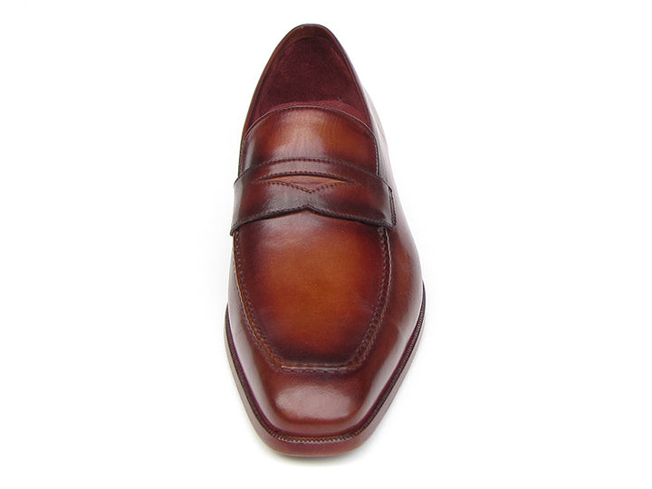 Paul Parkman Men's Penny Loafer Tobacco & Bordeaux Hand-Painted Shoes (Id#067) Size 10.5-11 D(M) US