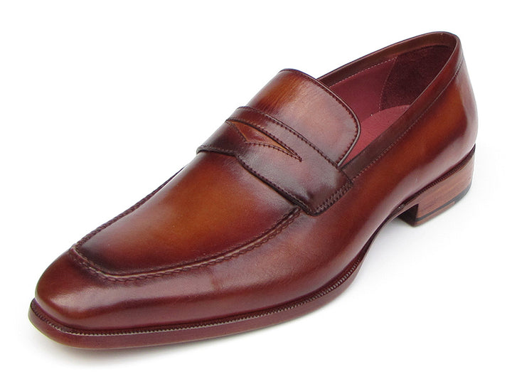 Paul Parkman Men's Penny Loafer Tobacco & Bordeaux Hand-Painted Shoes (Id#067) Size 13 D(M) US