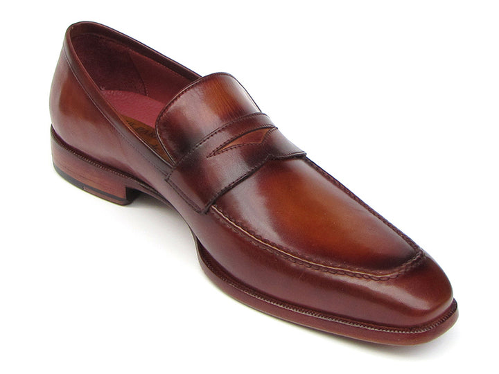 Paul Parkman Men's Penny Loafer Tobacco & Bordeaux Hand-Painted Shoes (Id#067) 6.5-7 D(M) US