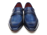 Paul Parkman Men's Navy Leather Upper And Leather Sole Loafer Shoes (Id#068) Size 9.5-10 D(M) US