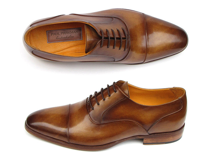 Paul Parkman Men's Captoe Oxfords Brown Leather Shoes (Id#074) Size 9.5-10 D(M) US