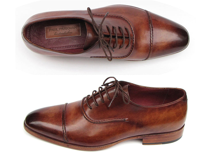 Paul Parkman Men's Captoe Oxfords Brown Hand Painted Shoes (Id#077) Size 8-8.5 D(M) US