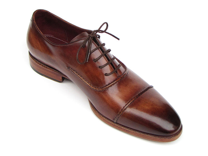 Paul Parkman Men's Captoe Oxfords Brown Hand Painted Shoes (Id#077) Size 12-12.5 D(M) US