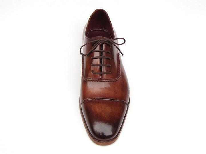 Paul Parkman Men's Captoe Oxfords Brown Hand Painted Shoes (Id#077) Size 12-12.5 D(M) US