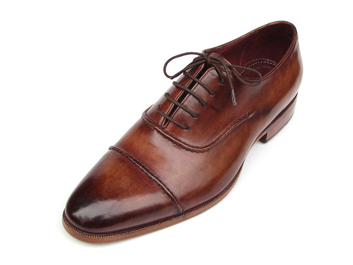 Paul Parkman Men's Captoe Oxfords Brown Hand Painted Shoes (Id#077) Size 9-9.5 D(M) US
