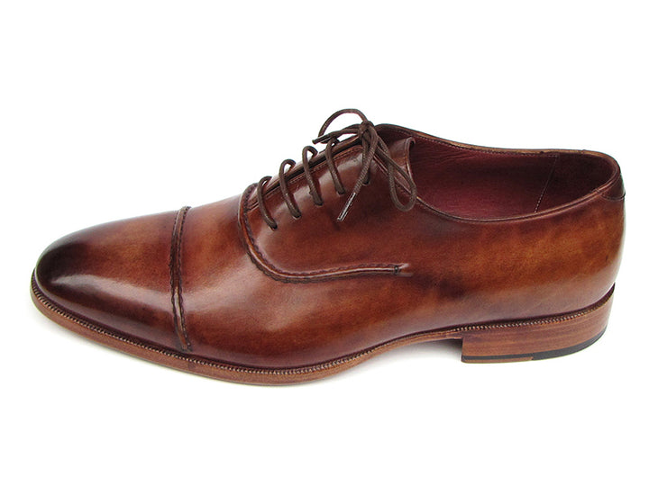 Paul Parkman Men's Captoe Oxfords Brown Hand Painted Shoes (Id#077)