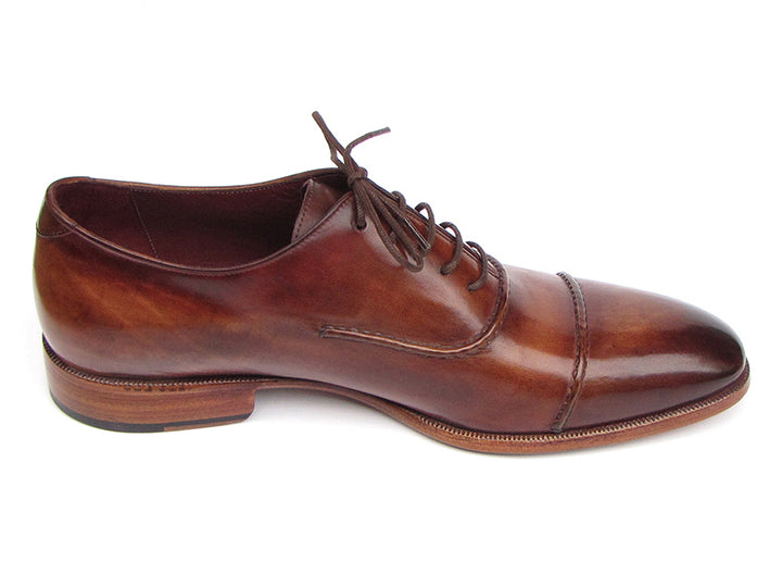 Paul Parkman Men's Captoe Oxfords Brown Hand Painted Shoes (Id#077) Size 9-9.5 D(M) US