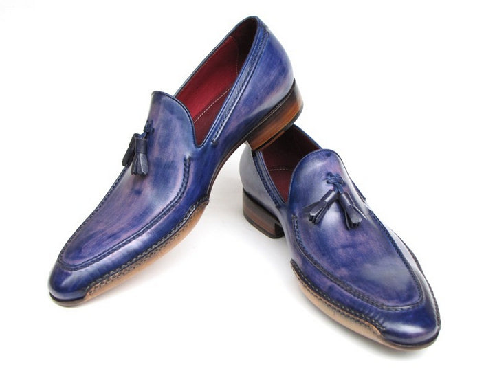 Paul Parkman Men's Side Handsewn Tassel Loafer Blue & Purple Shoes (Id#082) Size 9.5-10 D(M) US