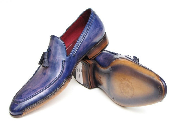 Paul Parkman Men's Side Handsewn Tassel Loafer Blue & Purple Shoes (Id#082)