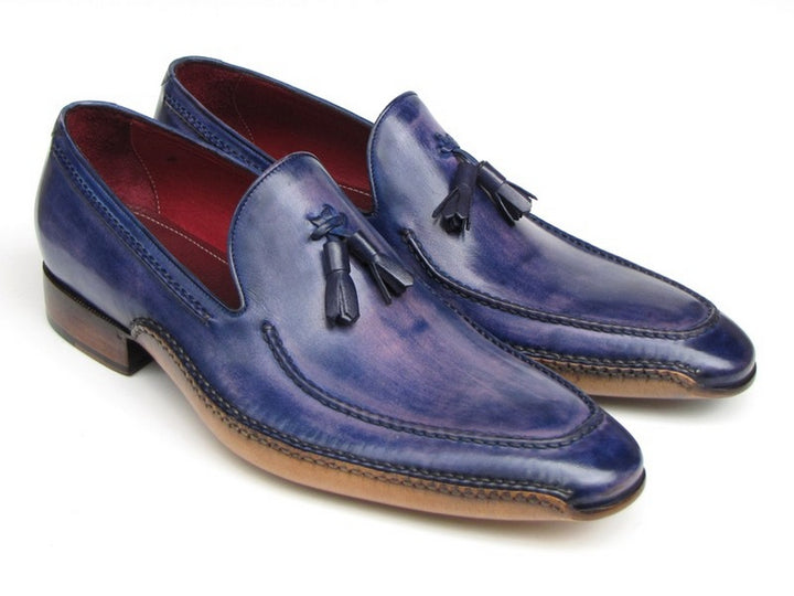 Paul Parkman Men's Side Handsewn Tassel Loafer Blue & Purple Shoes (Id#082) Size 12-12.5 D(M) US