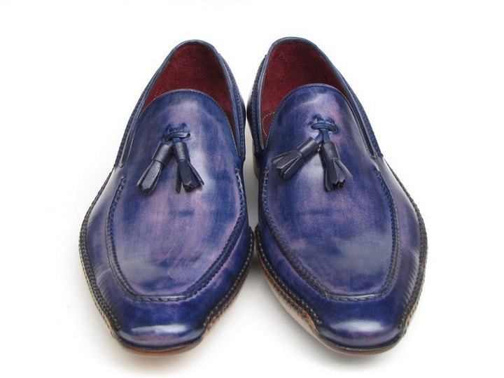 Paul Parkman Men's Side Handsewn Tassel Loafer Blue & Purple Shoes (Id#082) Size 7.5 D(M) US