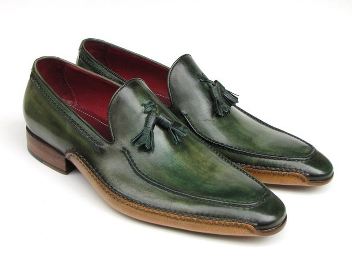 Paul Parkman Men's Side Handsewn Tassel Loafer Green Shoes (Id#082) Size 6 D(M) US