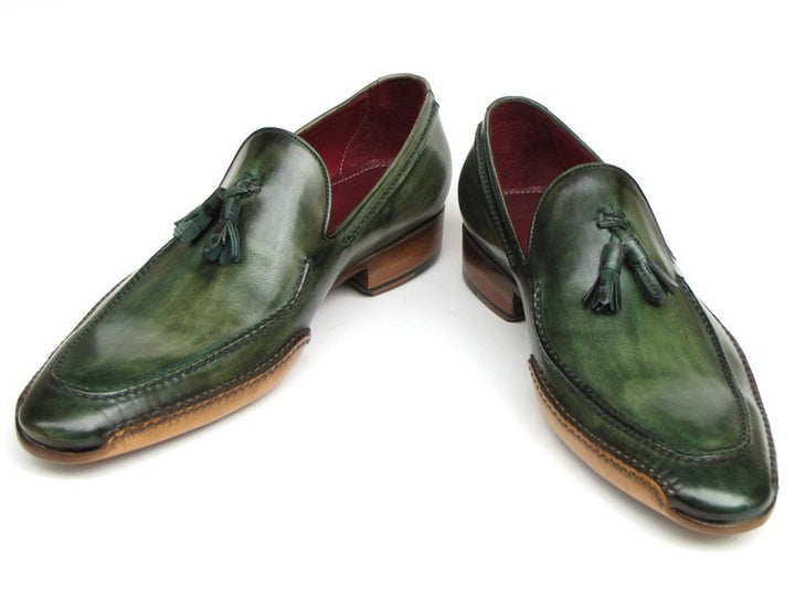 Paul Parkman Men's Side Handsewn Tassel Loafer Green Shoes (Id#082) Size 6 D(M) US