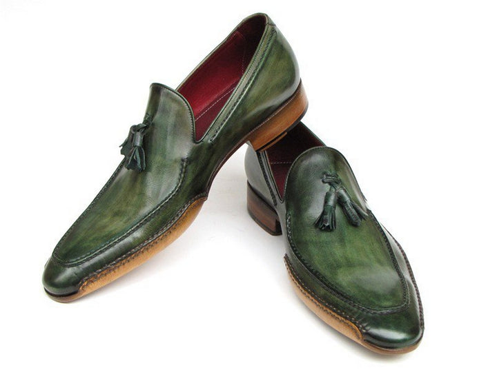 Paul Parkman Men's Side Handsewn Tassel Loafer Green Shoes (Id#082)