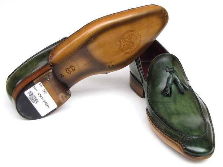 Paul Parkman Men's Side Handsewn Tassel Loafer Green Shoes (Id#082) Size 8-8.5 D(M) US