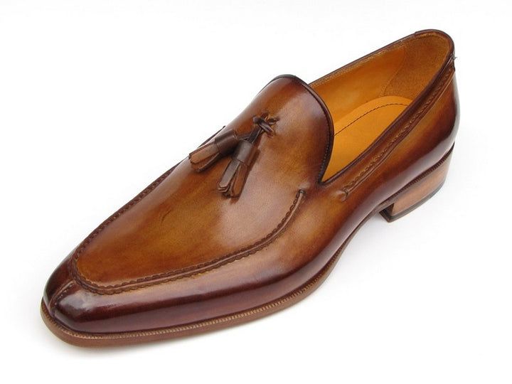 Paul Parkman Men's Tassel Loafer Camel & Brown Hand-Painted Shoes (Id#083) Size 12-12.5 D(M) US