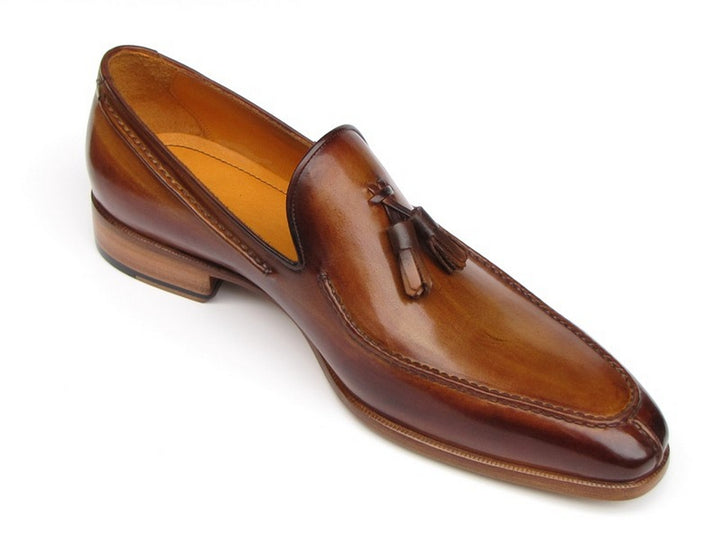 Paul Parkman Men's Tassel Loafer Camel & Brown Hand-Painted Shoes (Id#083)