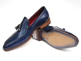 Paul Parkman Men's Tassel Loafer Blue Hand Painted Leather Shoes (Id#083) Size 6.5-7 D(M) US