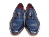 Paul Parkman Men's Tassel Loafer Blue Hand Painted Leather Shoes (Id#083) Size 12-12.5 D(M) US