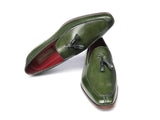 Paul Parkman Men's Tassel Loafer Green Hand Painted Leather Shoes (Id#083) Size 8-8.5 D(M) Us