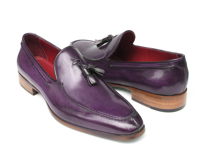 Paul Parkman Men's Tassel Loafer Purple Hand Painted Leather Shoes (Id#083) Size 6.5-7 D(M) Us