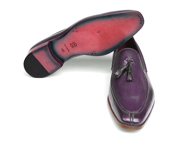 Paul Parkman Men's Tassel Loafer Purple Hand Painted Leather Shoes (Id#083) Size 9.5-10 D(M) Us