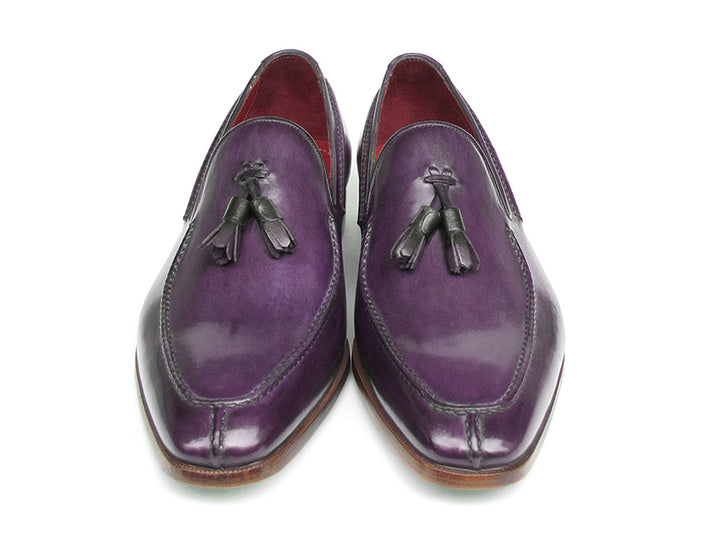 Paul Parkman Men's Tassel Loafer Purple Hand Painted Leather Shoes (Id#083) Size 7.5 D(M) Us