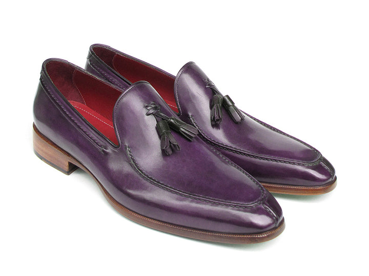 Paul Parkman Men's Tassel Loafer Purple Hand Painted Leather Shoes (Id#083) Size 9-9.5 D(M) Us
