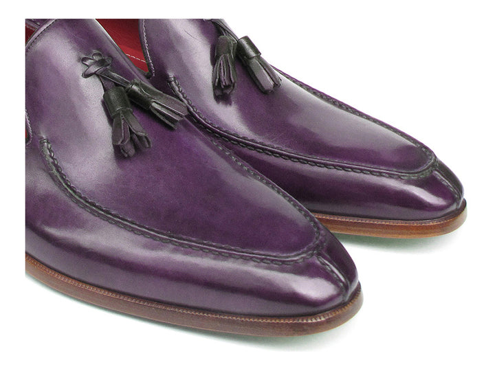 Paul Parkman Men's Tassel Loafer Purple Hand Painted Leather Shoes (Id#083)