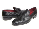 Paul Parkman Men's Tassel Loafer Black Woven Leather Shoes (Id#085)